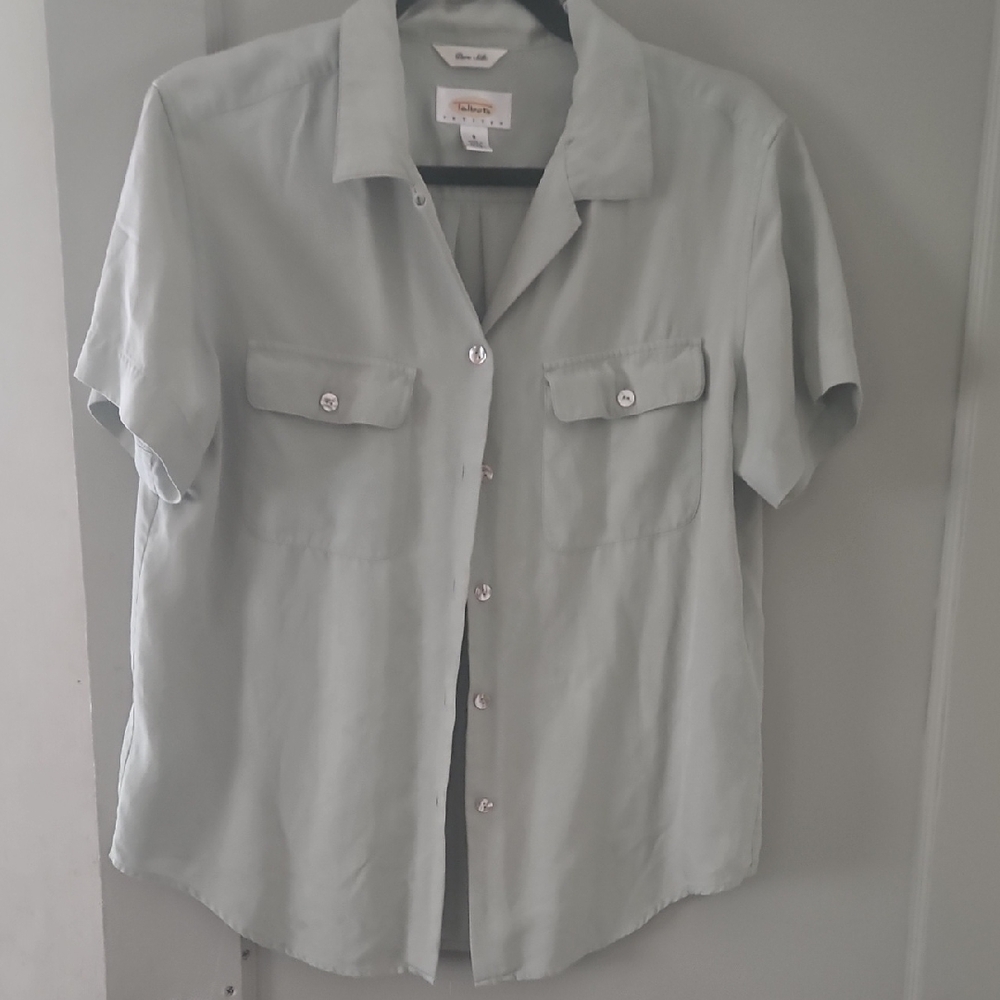 Talbots Gray Silk Button-Up Blouse